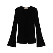 Zwarte Geribbelde V-Hals Sweaters Twinset , Black , Dames