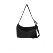 Zwarte leren crossbody tas met rits Yohji Yamamoto , Black , Dames