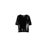 Zwarte pailletten geborduurde wollen shirt Twinset , Black , Dames