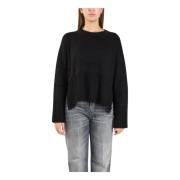 Wollen Trui met Ronde Hals en Zijsplitten Dondup , Black , Dames