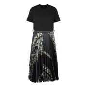 Gedrukt Patroon Gebreide Jurk Sacai , Black , Dames