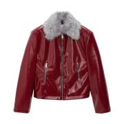 Rode Jas met Nepbont Kraag Msgm , Red , Dames