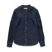 Blauwe denim overhemd met veerdetails Twinset , Blue , Dames