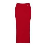 Robijnrode Geribbelde Gebreide Rok Twinset , Red , Dames