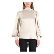 Satijnen blouse met gewatteerde schouders Actualee , Gray , Dames