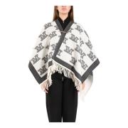 Monogram Jacquard Wollen Poncho met Franjes Max Mara Studio , Multicol...