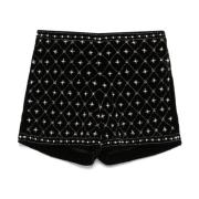 Zwarte Fluwelen Shorts met Geometrisch Patroon Twinset , Black , Dames