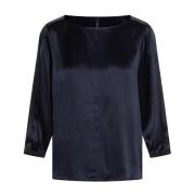 Zijden Elegante Blouse met Ronde Hals Marc Cain , Blue , Dames