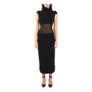 Geribbelde kasjmier gebreide jurk met crop Sportmax , Black , Dames