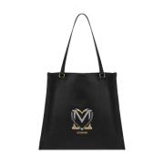 Zwarte Shopper Tas met Hart Logo Love Moschino , Black , Dames