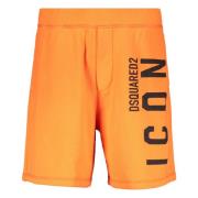 Geëmbosseerde Logo Print Sweatshorts Dsquared2 , Orange , Heren