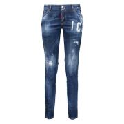 Vernielde straight leg jeans met verfspatten Dsquared2 , Blue , Dames