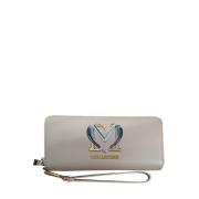 Crème Damesportemonnee met Metalen Logo Love Moschino , Beige , Dames