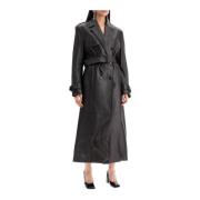 Dubbelrijige Nappa Leren Trenchcoat Alessandra Rich , Brown , Dames