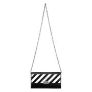 Leren Crossbody Tas met Gestreept Motief Off White , Black , Dames