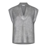 Metallic Gebreid Vest Zilver Co'Couture , Gray , Dames