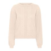 Feestelijke Gebreide Trui Haver Melange Cream , Beige , Dames