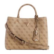 Beige Multilogo Saffiano Print Handtas/Schoudertas Guess , Beige , Dam...