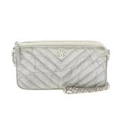 Pre-owned Leather wallets Chanel Vintage , Gray , Dames