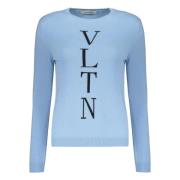 Geribbelde wollen trui met logodetail Valentino , Blue , Dames