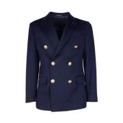 Blauwe Wollen Blazer Dubbel-Breasted Heren Made in Italia , Blue , Her...