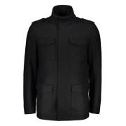 Wollen Blend Blazer met Meerdere Zakken Herno , Black , Heren