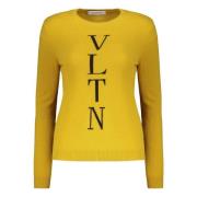 Geribbelde crew-neck trui met voorlogo Valentino , Yellow , Dames