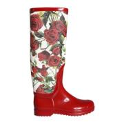 Rode Bloemen Rubber Kniehoge Laarzen Dolce & Gabbana , Multicolor , Da...