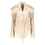 Katoenen poplin overhemd met riem Bottega Veneta , Beige , Dames