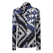 Navy Zijden Twill Lange Mouw Shirt Emilio Pucci , Multicolor , Dames