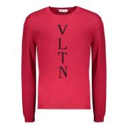 Katoenen crew-neck sweater met logodetail Valentino , Red , Heren