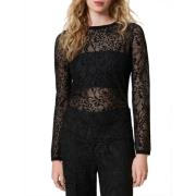 Zwart Kant Jacquard Trui Twinset , Black , Dames