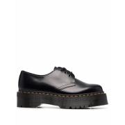 Zwarte Leren Platte Schoenen Vetersluiting Dr. Martens , Black , Dames