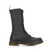 Zwarte leren enkellaarzen met rits Dr. Martens , Black , Dames