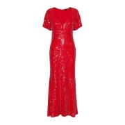 Sparkle V-hals Midi Jurk Rotate Birger Christensen , Red , Dames