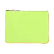 Fluo Leren Pouch met Gouden Rits Comme des Garçons , Yellow , Dames