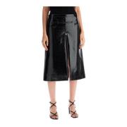 Glanzende Vinyl Midi Rok met Split Courrèges , Black , Dames