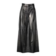 Leren Wijde Pijp Broek Brunello Cucinelli , Black , Dames