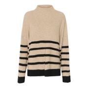 Gestreepte Gebreide Trui Sweater Cream , Beige , Dames