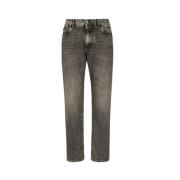 Lichtgrijze Gewen Slim Stretch Jeans met Metalen Plaatje Dolce & Gabba...