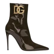 Bruin Lakleren Logo Enkellaarzen Dolce & Gabbana , Brown , Dames