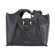 Zwarte leren handtas met geboord logo La Carrie , Black , Dames