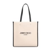 Logo Tote Tas met Leren Detail Jimmy Choo , Beige , Dames