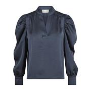 Midnight Blue Sateen Blouse Rosslyn Stijl Neo Noir , Blue , Dames