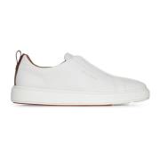 Witte Slip-On Sneakers met Tan Detail Santoni , White , Heren