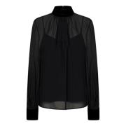 Zwarte Velvet Coltrui Shirt met Pofmouwen Max Mara , Black , Dames