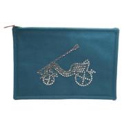 Pre-owned Cotton clutches Hermès Vintage , Blue , Dames