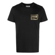 Effen ronde hals T-shirt met reliëflogo Versace , Black , Heren