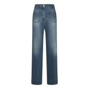 Blauwe High Waist Jeans met Rood Logo Victoria Beckham , Blue , Dames