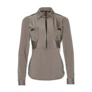 Champagne Top met Lange Mouw en Rits Zip73 , Beige , Dames